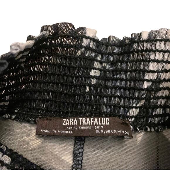 ZARA Black White Floral Print Semi Sheer Top Small Long Sleeves Sunflower Y2K - Picture 3 of 10